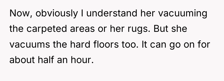Now, obviously I understand her vacuuming the carpeted areas or...