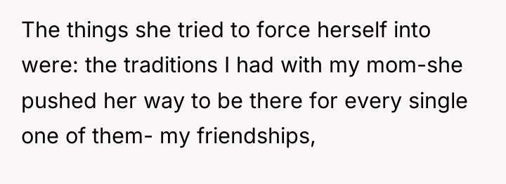The things she tried to force herself into were: the...