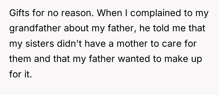 Gifts for no reason. When I complained to my grandfather...