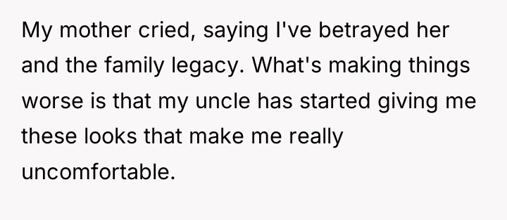 My mother cried, saying I've betrayed her and the family...