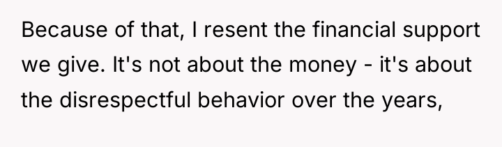 Because of that, I resent the financial support we give....