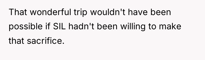 That wonderful trip wouldn't have been possible if SIL hadn't...