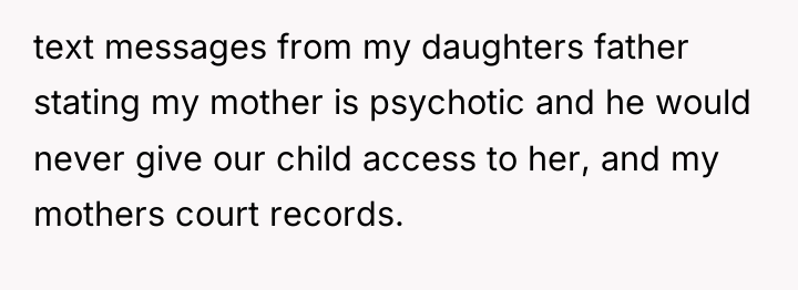 text messages from my daughters father stating my mother is...