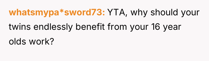 whatsmypa*sword73 YTA, why should your twins endlessly benefit from your...