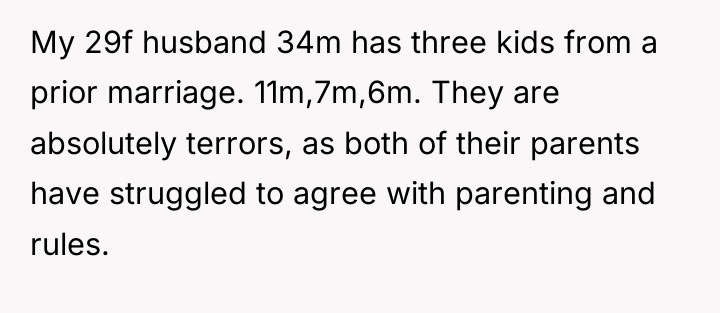 My 29f husband 34m has three kids from a prior...