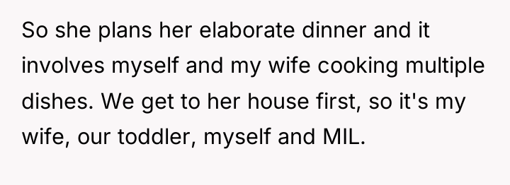 So she plans her elaborate dinner and it involves myself...