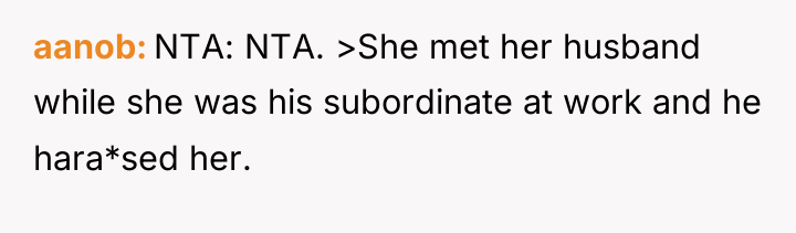 aanob NTA: NTA. >She met her husband while she was...