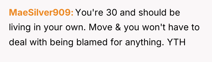 MaeSilver909 You're 30 and should be living in your own....