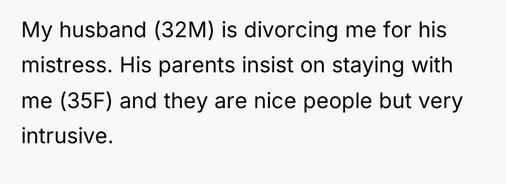 My husband (32M) is divorcing me for his mistress. His...