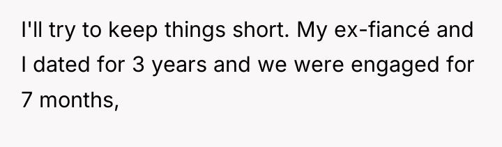 I'll try to keep things short. My ex-fiancé and I...