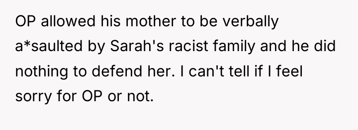 OP allowed his mother to be verbally a*saulted by Sarah's...