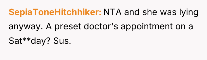 SepiaToneHitchhiker NTA and she was lying anyway. A preset doctor's...