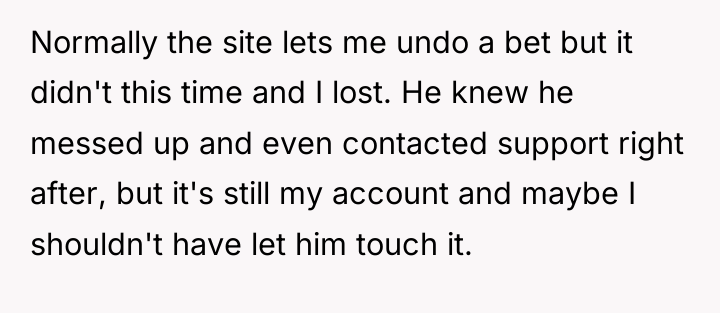 Normally the site lets me undo a bet but it...