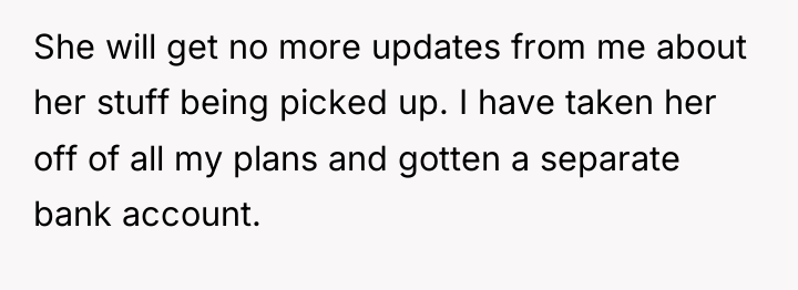 She will get no more updates from me about her...
