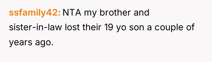 ssfamily42 NTA my brother and sister-in-law lost their 19 yo...