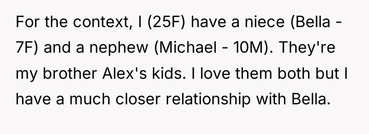 For the context, I (25F) have a niece (Bella -...