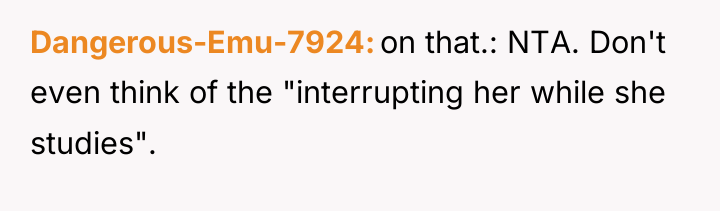 Dangerous-Emu-7924 on that.: NTA. Don't even think of the "interrupting...