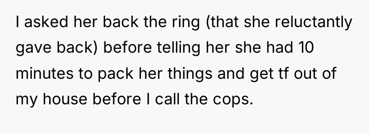 I asked her back the ring (that she reluctantly gave...