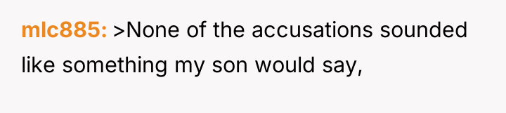 mlc885 >None of the accusations sounded like something my son...