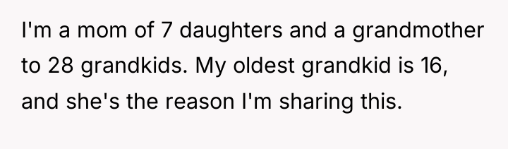 I'm a mom of 7 daughters and a grandmother to...