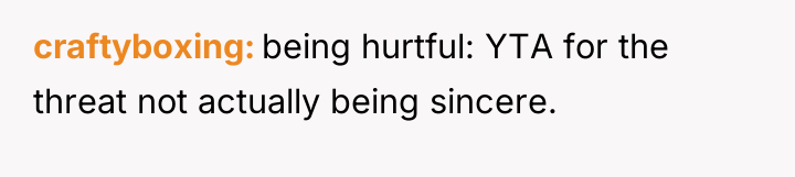 craftyboxing being hurtful: YTA for the threat not actually being...