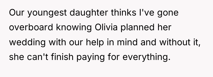 Our youngest daughter thinks I've gone overboard knowing Olivia planned...
