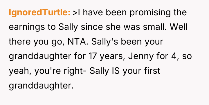 IgnoredTurtle >I have been promising the earnings to Sally since...