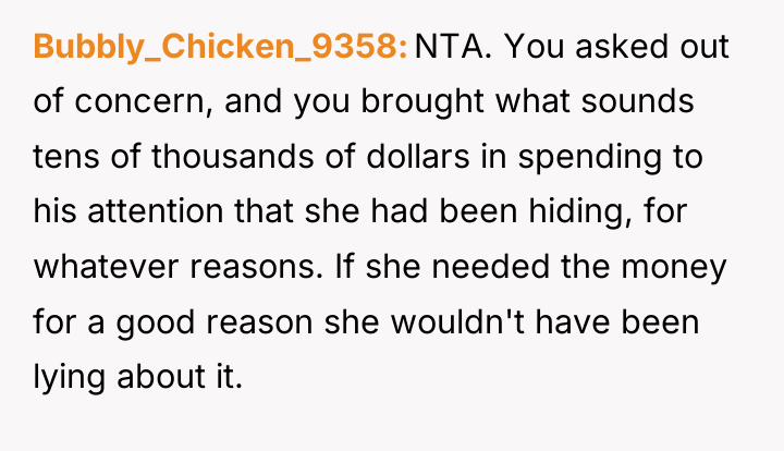 Bubbly_Chicken_9358 NTA. You asked out of concern, and you brought...