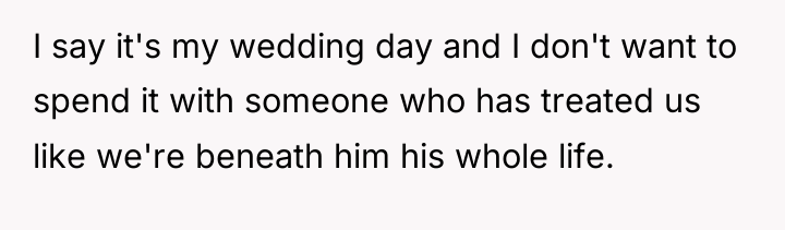 I say it's my wedding day and I don't want...