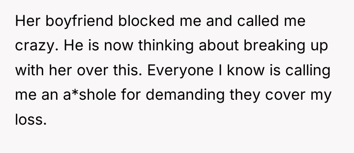 Her boyfriend blocked me and called me crazy. He is...