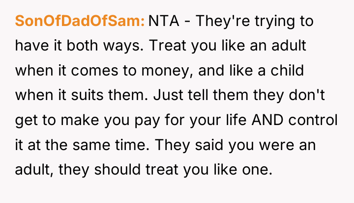 SonOfDadOfSam NTA - They're trying to have it both ways....