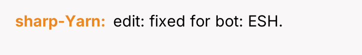 sharp-Yarn ​ edit: fixed for bot: ESH.