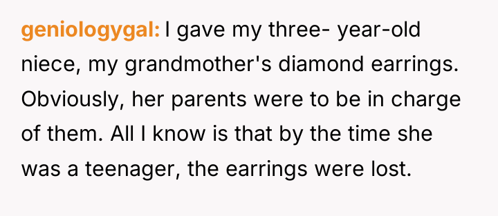 geniologygal I gave my three- year-old niece, my grandmother's diamond...