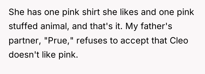 She has one pink shirt she likes and one pink...