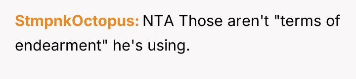 StmpnkOctopus NTA Those aren't "terms of endearment" he's using.