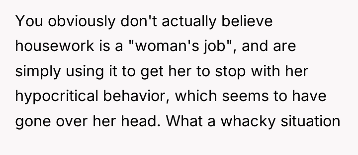 You obviously don't actually believe housework is a "woman's job",...