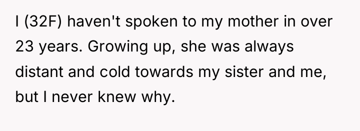 I (32F) haven't spoken to my mother in over 23...
