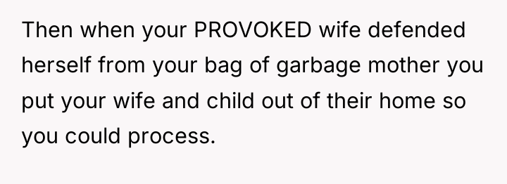 Then when your PROVOKED wife defended herself from your bag...