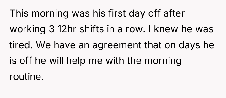 This morning was his first day off after working 3...