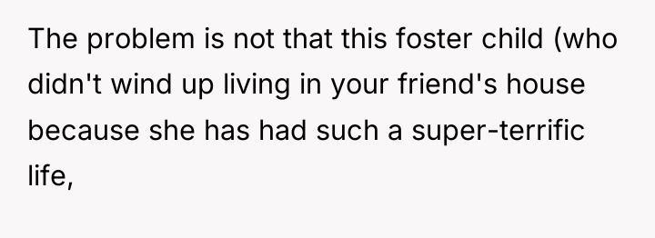 The problem is not that this foster child (who didn't...