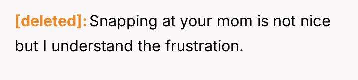 [deleted] Snapping at your mom is not nice but I...