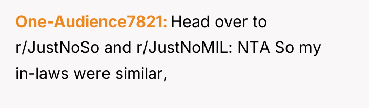 One-Audience7821 Head over to r/JustNoSo and r/JustNoMIL: NTA So my...