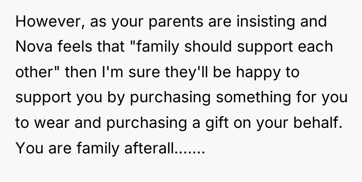 However, as your parents are insisting and Nova feels that...