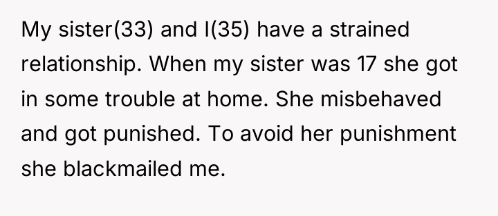 My sister(33) and I(35) have a strained relationship. When my...