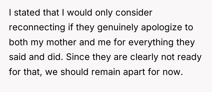 I stated that I would only consider reconnecting if they...
