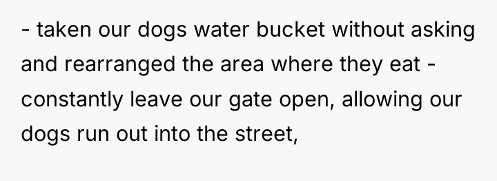 - taken our dogs water bucket without asking and rearranged...