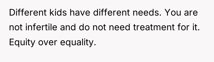 Different kids have different needs. You are not infertile and...
