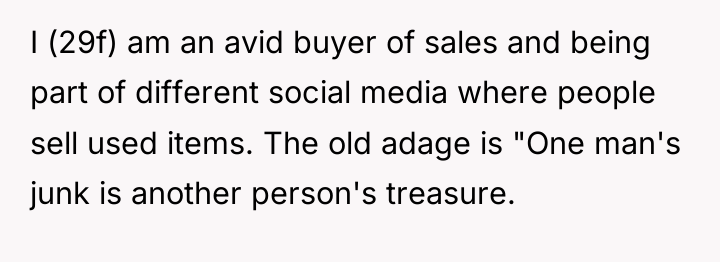 I (29f) am an avid buyer of sales and being...