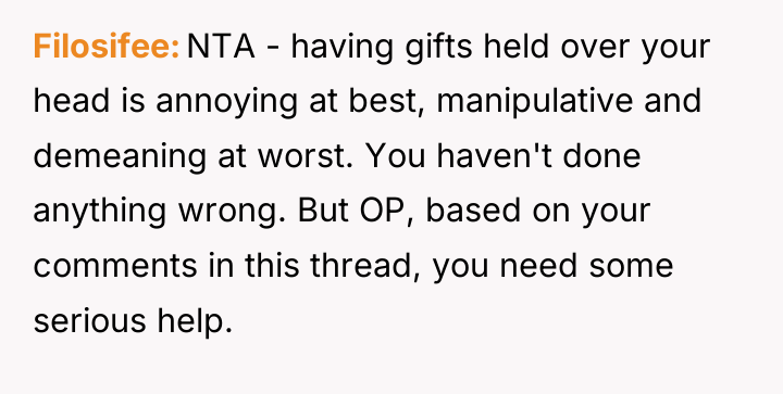 Filosifee NTA - having gifts held over your head is...