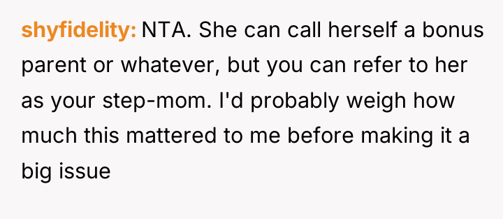 shyfidelity NTA. She can call herself a bonus parent or...